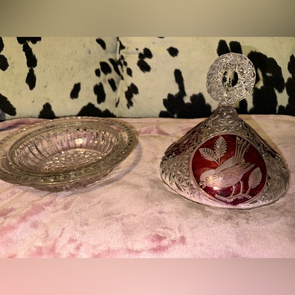 Vintage Hofbauer Byrdes Collection "The Ruby" footed candy dish with a lid - Picture 3 of 5